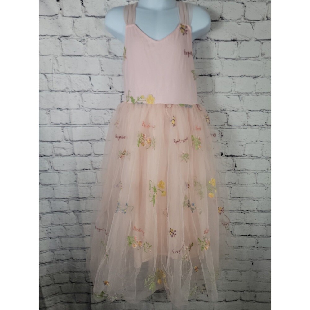 2Bunnies Size 5t Little Girls Pink Floral Embroidered Dress Whimsical, Fairy